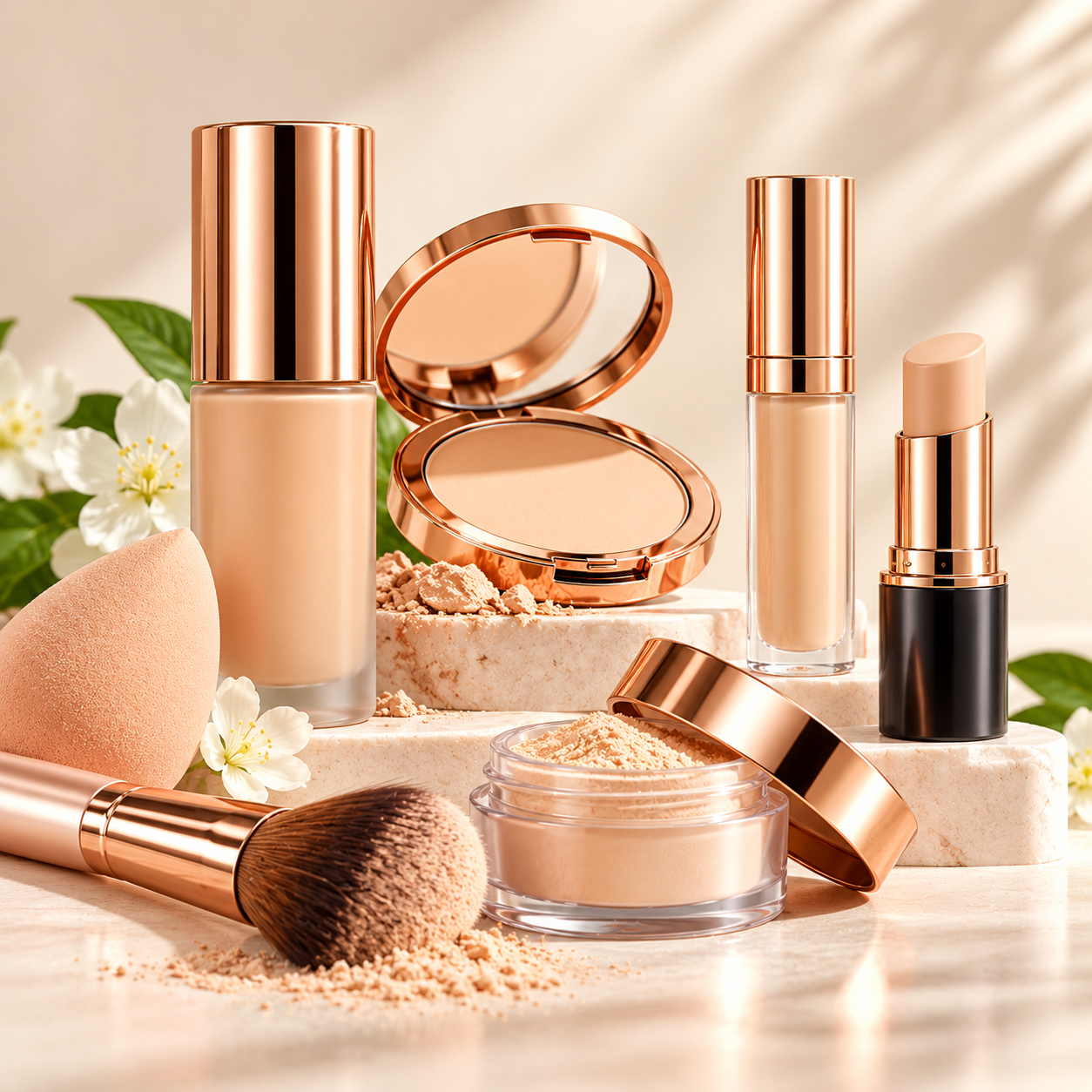 Rose Gold Face Makeup Still Life